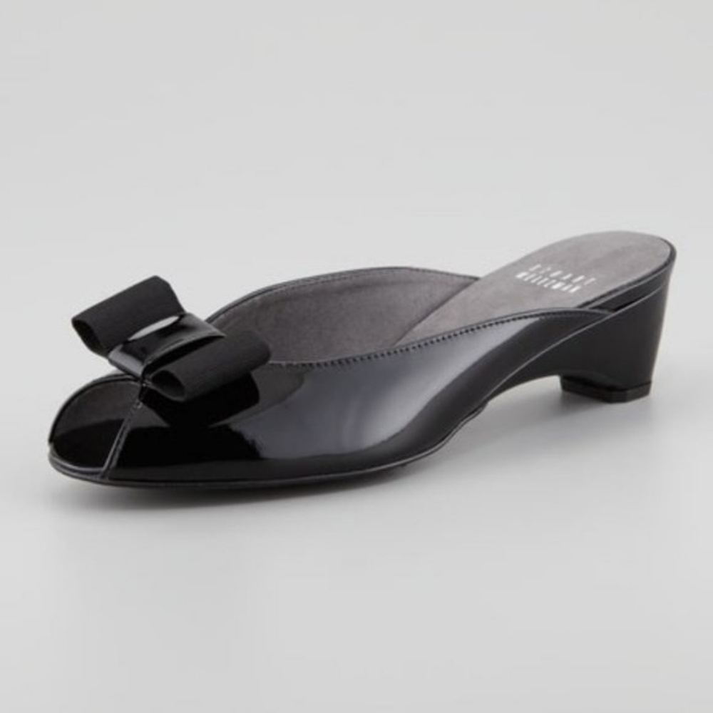 Stuart Weitzman Womens Shoes Patent Leather Black Heels With Bow Accent Size 9 M